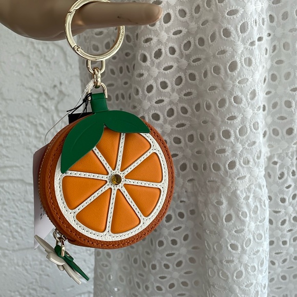 BEAUTIFUL NWT KATE SPADE CLEMENTINE COIN PURSE KEY RING ORANGE MULTI NOVELTY - Picture 2 of 5